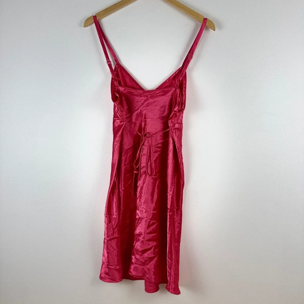 Adonna Women's L G Pink Satin Tie Front Chemise‎ Nightgown Dress Slip